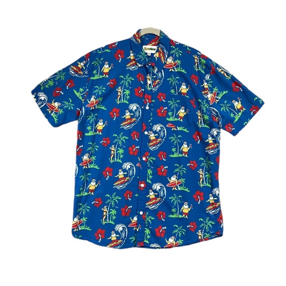 Tipsy Elves Blue Hawaiian Print Casual Button Down Shirt